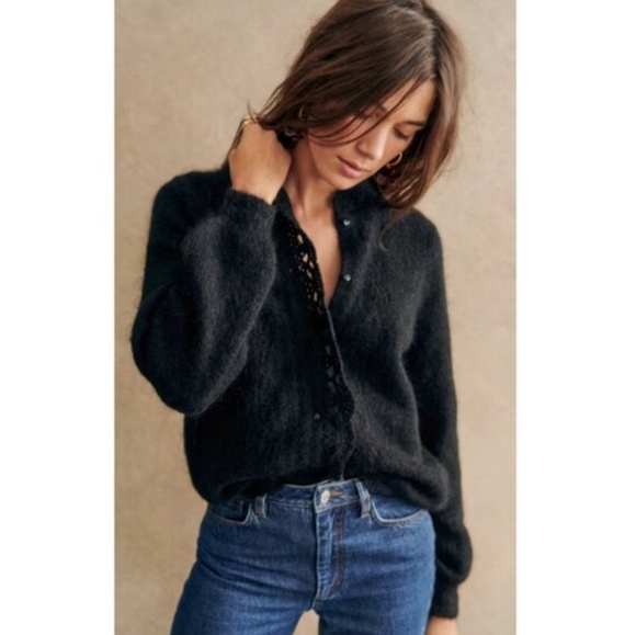 Sezane Sweaters - SEZANE ANGIE MOHAIR CARDIGAN IN BLACK